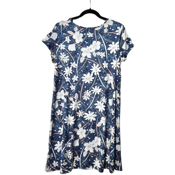 ESPRESSO WOMENS POLYESTER PULLOVER‎ KEYHOLE CAP SLEEVE BLUE WHITE L - Picture 5 of 6